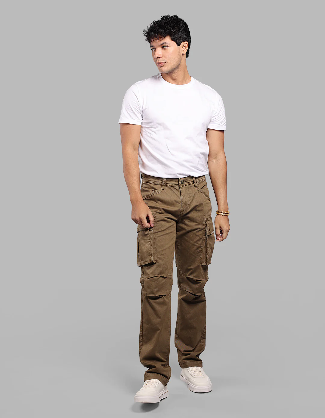 Dark Khaki Comfort Straight Fit Stretch Cargo Pants - Image 3