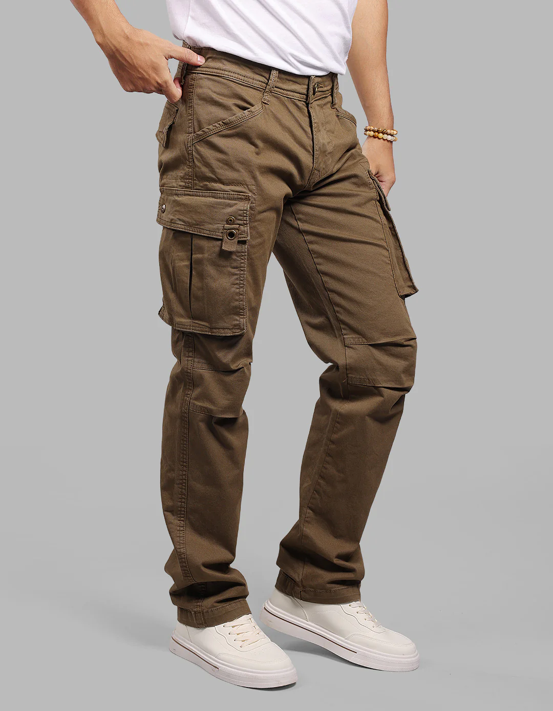Dark Khaki Comfort Straight Fit Stretch Cargo Pants - Image 5