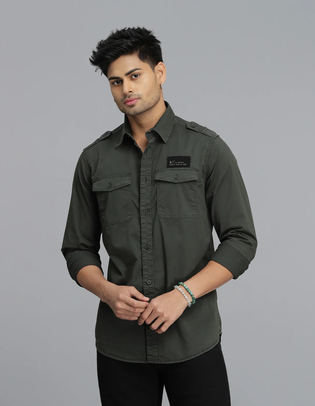 Dark M Green Full Sleeves Cargo Shirt