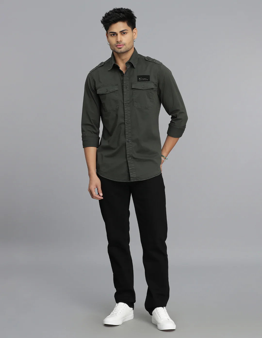 Dark M Green Full Sleeves Cargo Shirt - Image 2