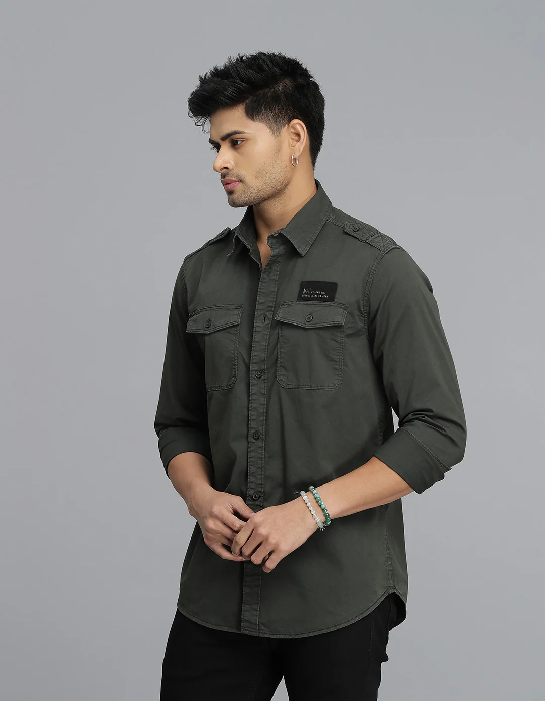 Dark M Green Full Sleeves Cargo Shirt - Image 3