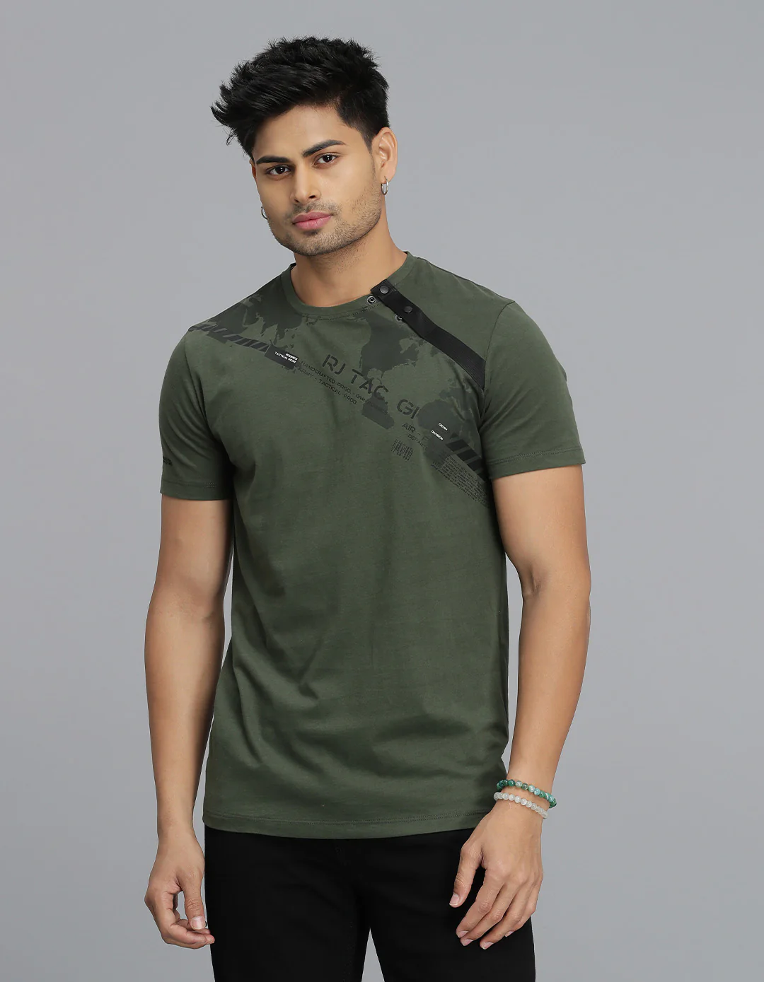 Dark M Green Half Sleeves Round Neck Tee