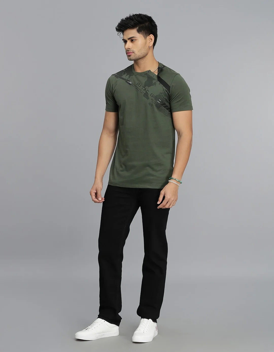 Dark M Green Half Sleeves Round Neck Tee - Image 2