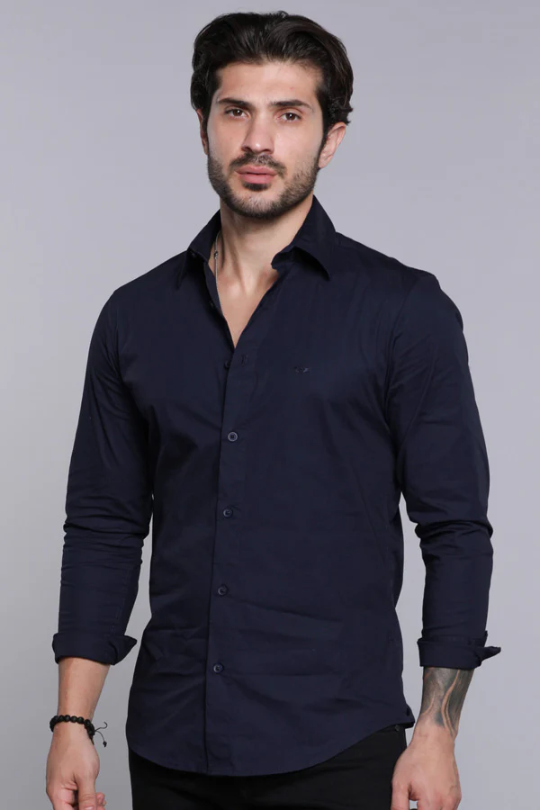 Dark Navy Full Sleeves Solid Shirt