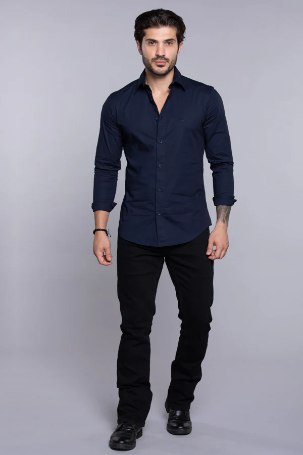 Dark Navy Full Sleeves Solid Shirt - Image 2