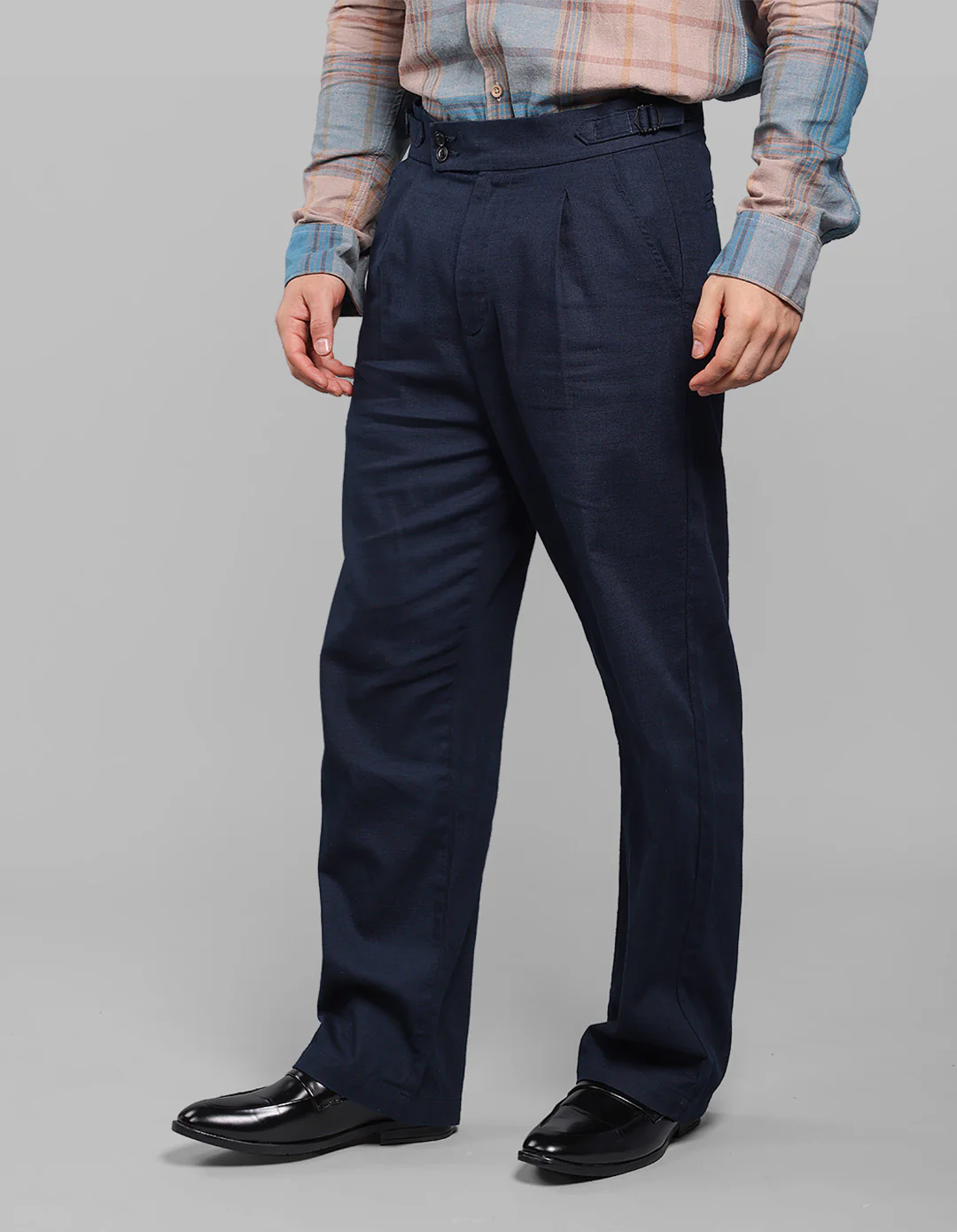 Dark Navy Pleated Korean Fit Cotton Pants - Image 3