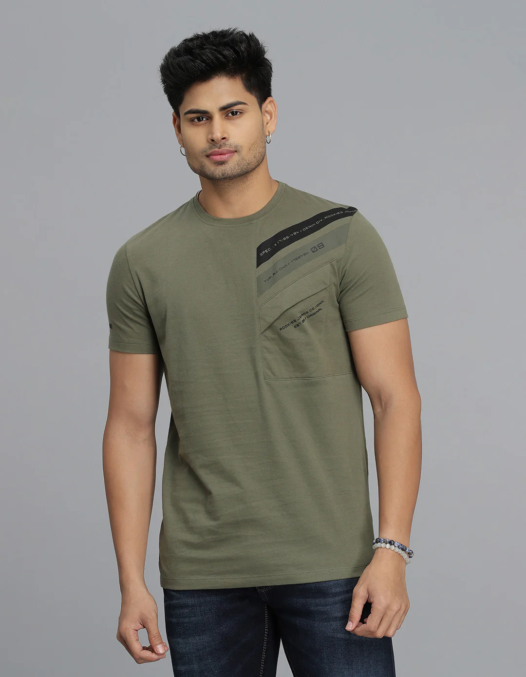 Dark Olive Half Sleeves Round Neck Tee