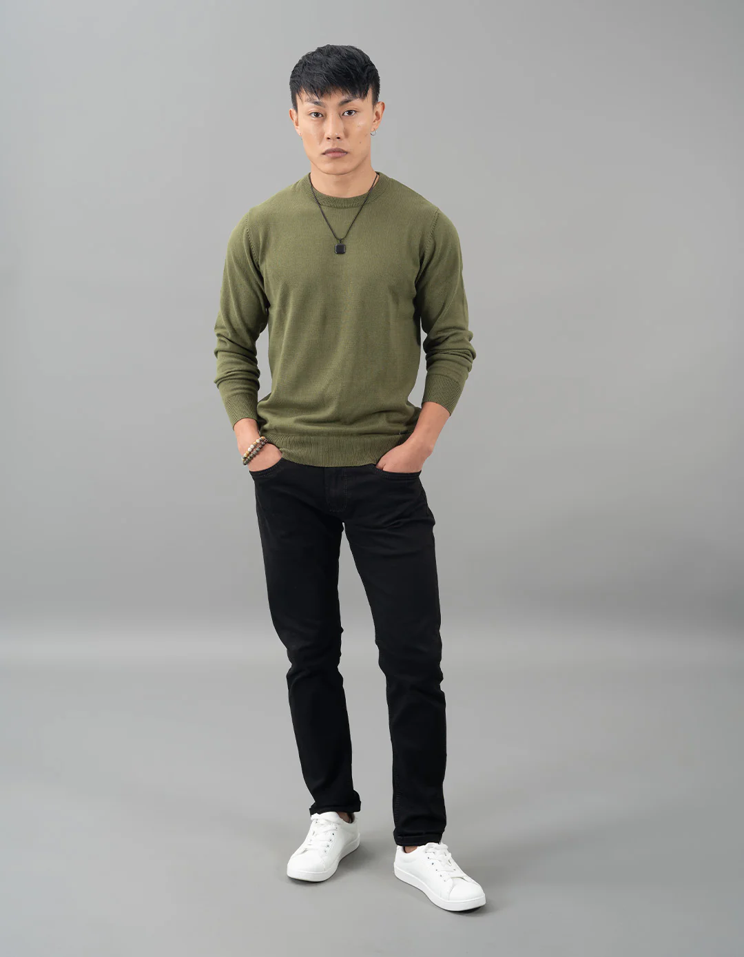 Dark Olive Round Neck Flatknit Tee - Image 2