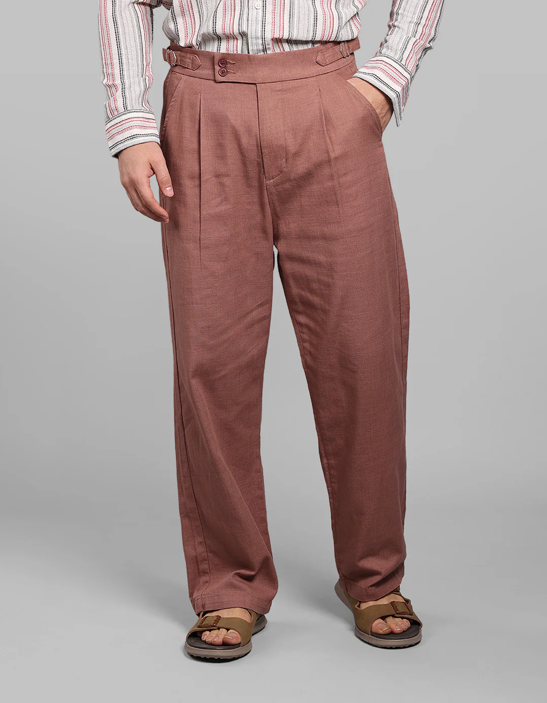 Dark Onion Pleated Korean Fit Cotton Pants - Image 3