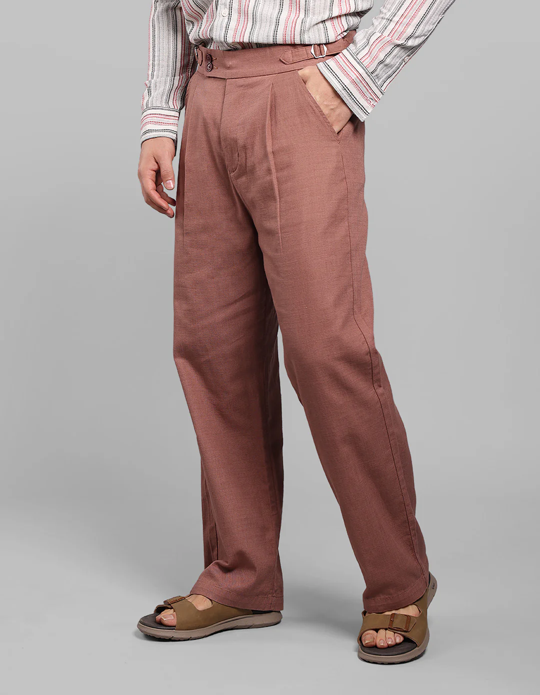 Dark Onion Pleated Korean Fit Cotton Pants - Image 4