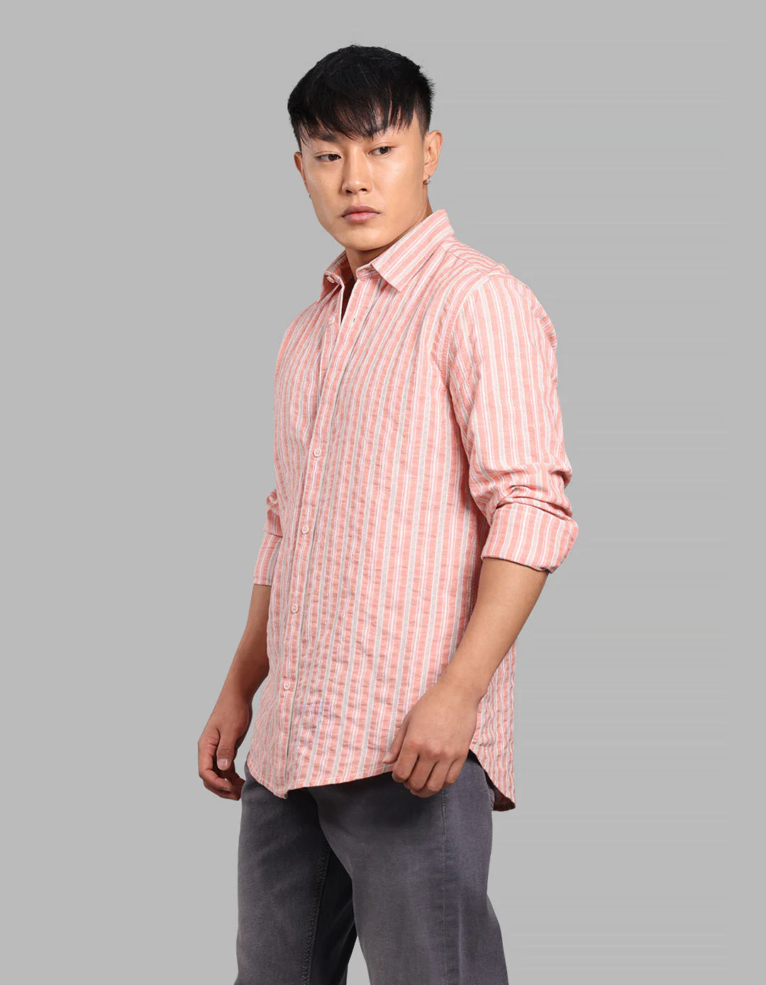 Dark Peach 100% Cotton Full Sleeve Stripe Shirt - Image 3