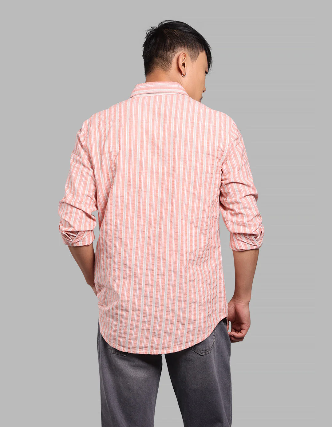 Dark Peach 100% Cotton Full Sleeve Stripe Shirt - Image 5