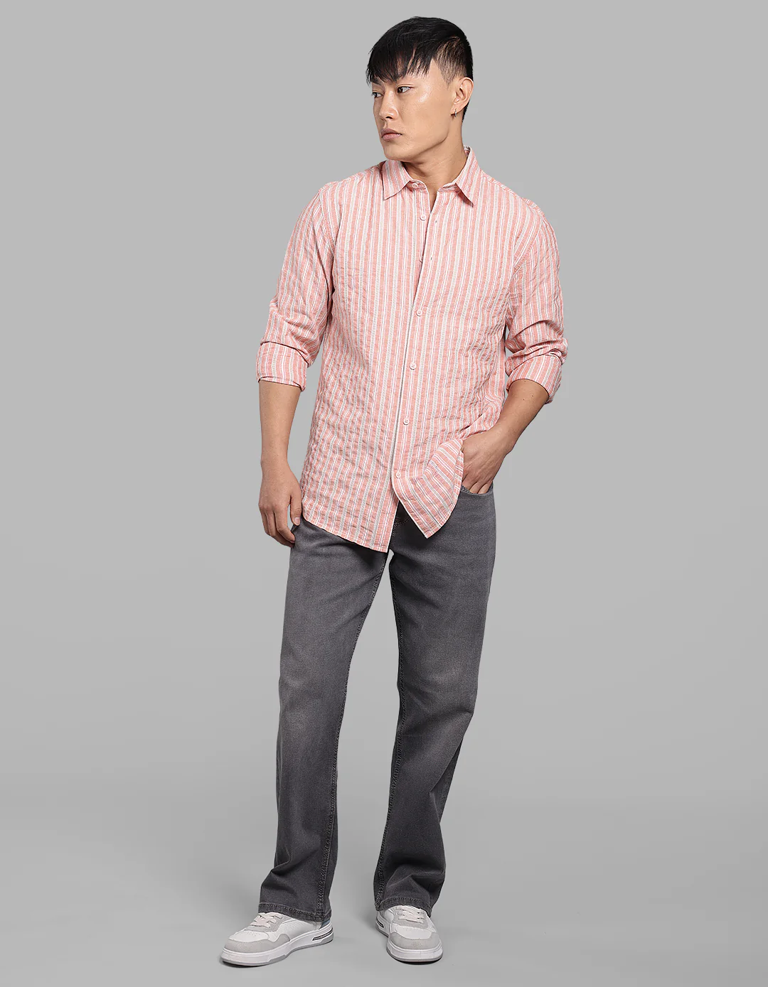 Dark Peach 100% Cotton Full Sleeve Stripe Shirt - Image 9