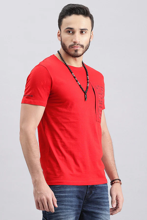 Dark Red Half Sleeve Round Neck Tee - Image 3