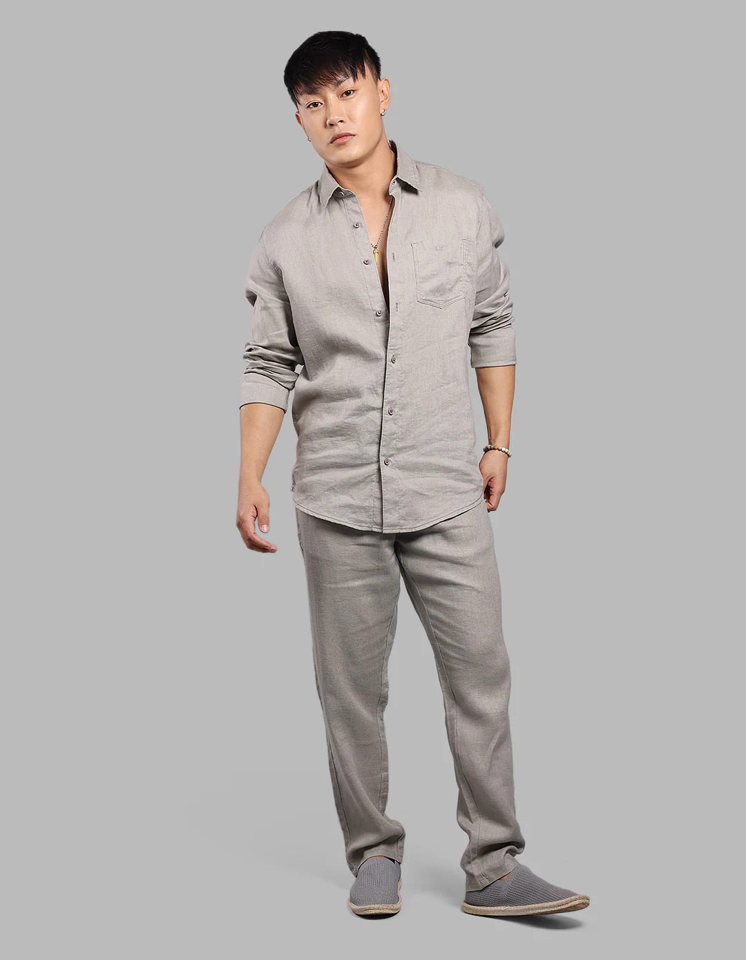 Dark Stone 100% Linen Pant - Image 3