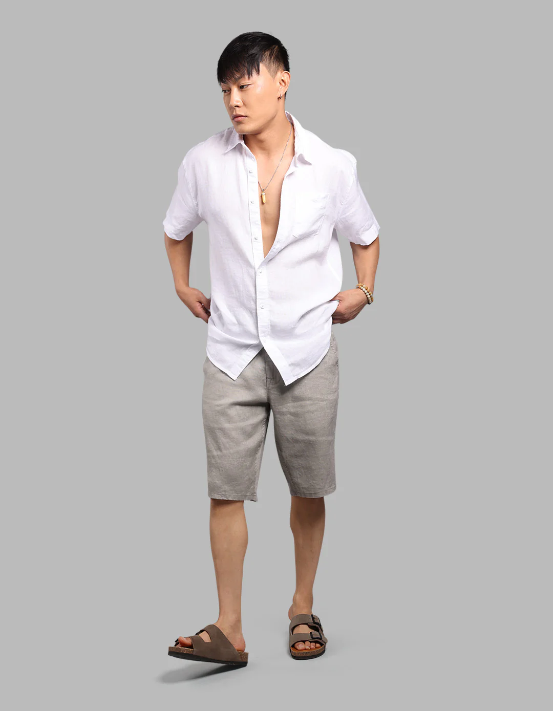 Dark Stone 100% Linen Short - Image 3