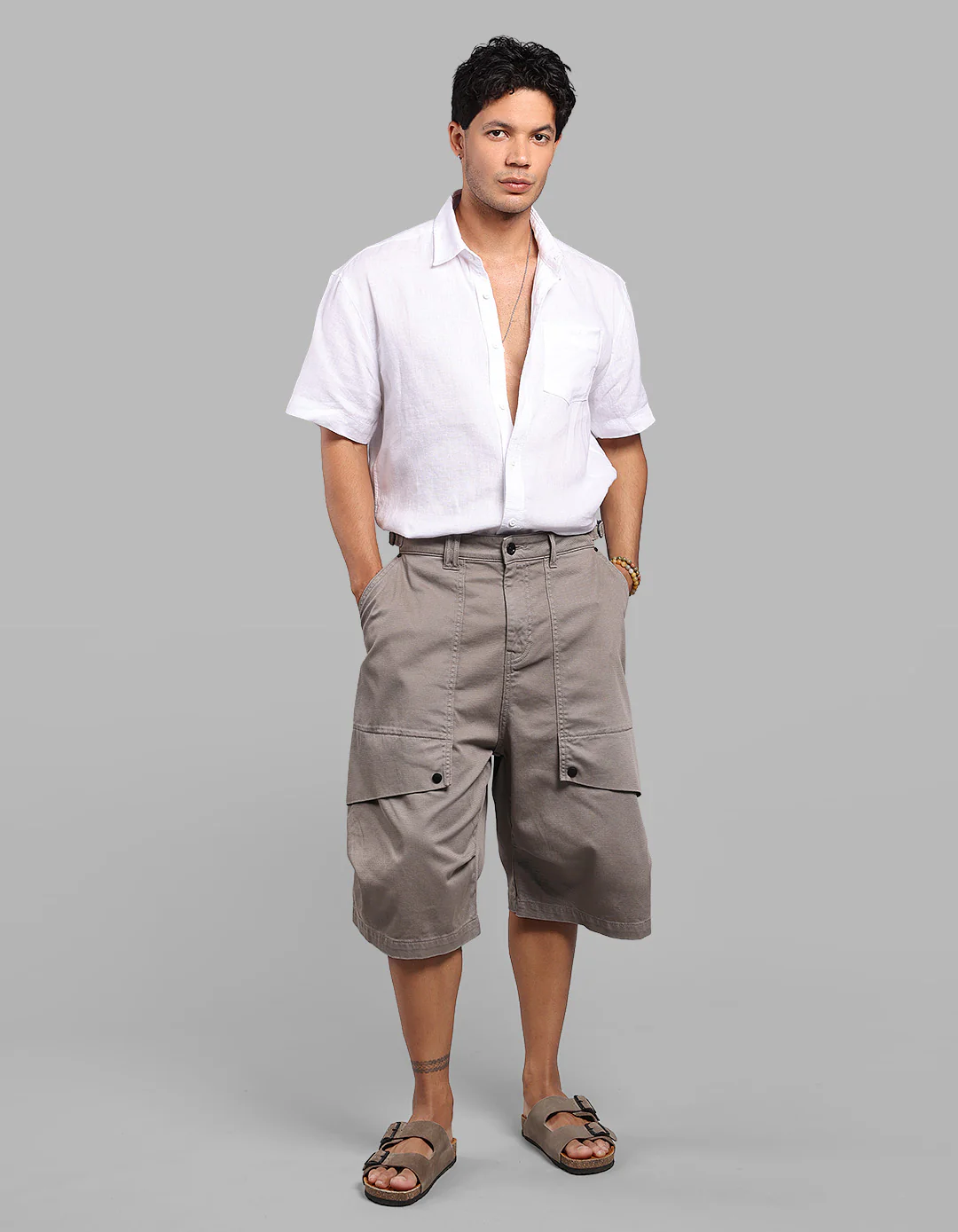 Dark Stone 6 Pockets Stretch Loose Fit Jorts - Image 2