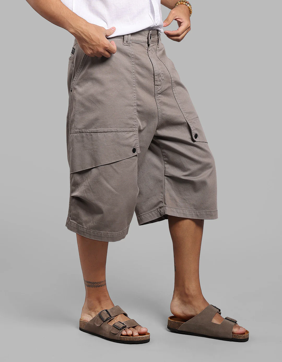 Dark Stone 6 Pockets Stretch Loose Fit Jorts - Image 5