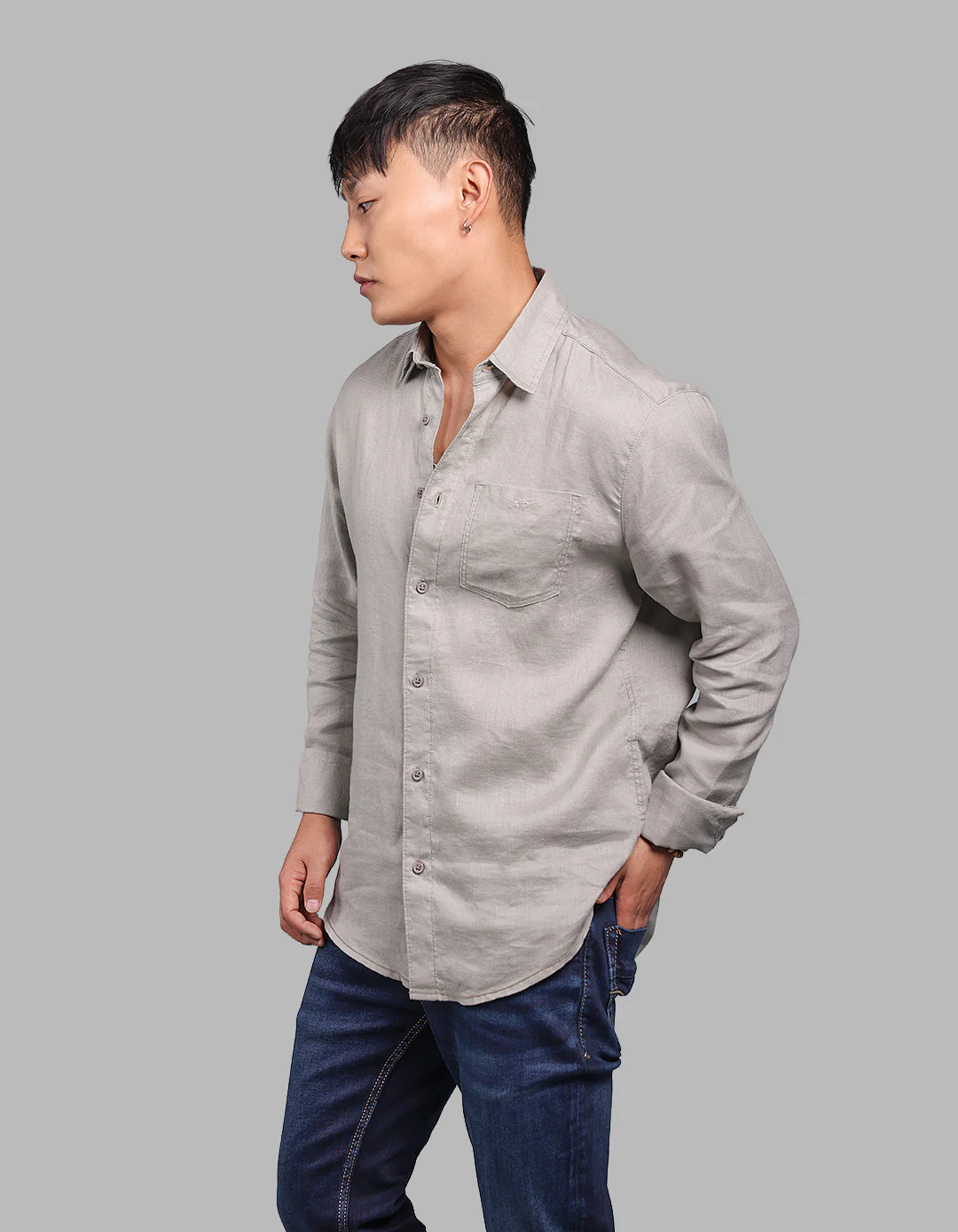 Dark Stone Full Sleeve 100% Linen Shirt - Image 3