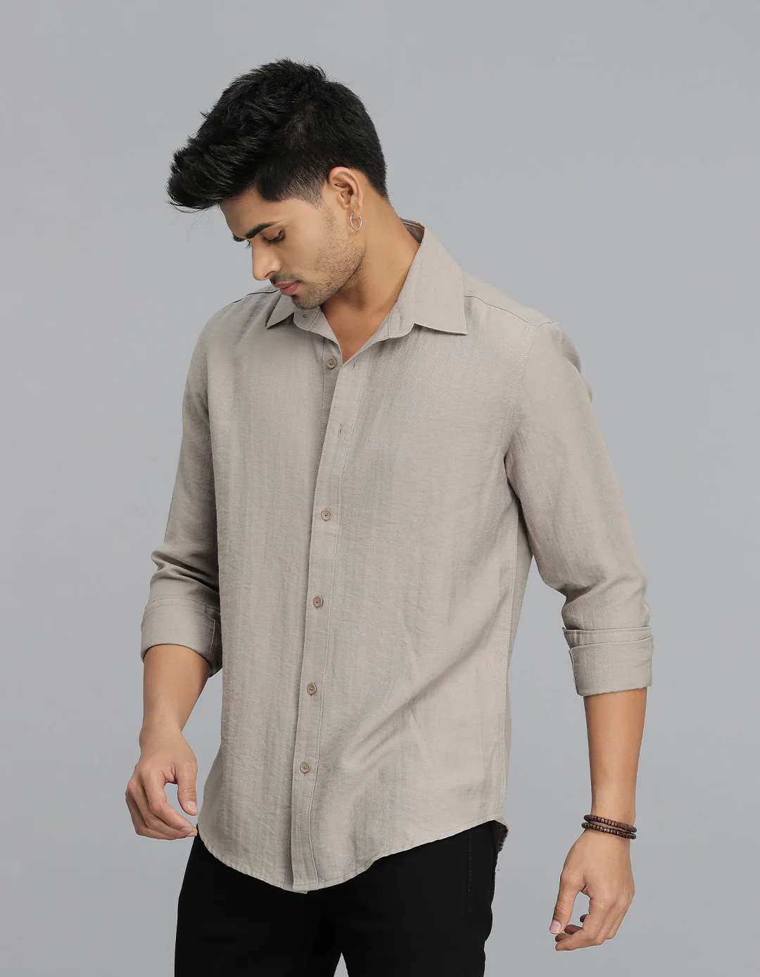 Dark Stone Full Sleeves Linen Blend Solid Shirt - Image 3