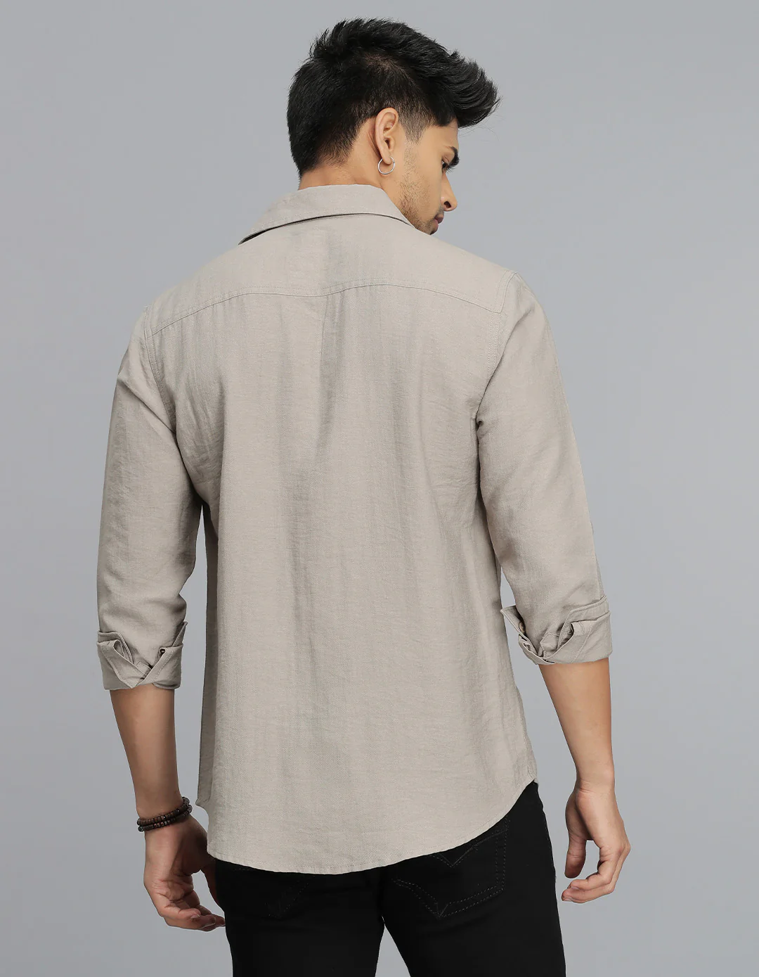 Dark Stone Full Sleeves Linen Blend Solid Shirt - Image 5