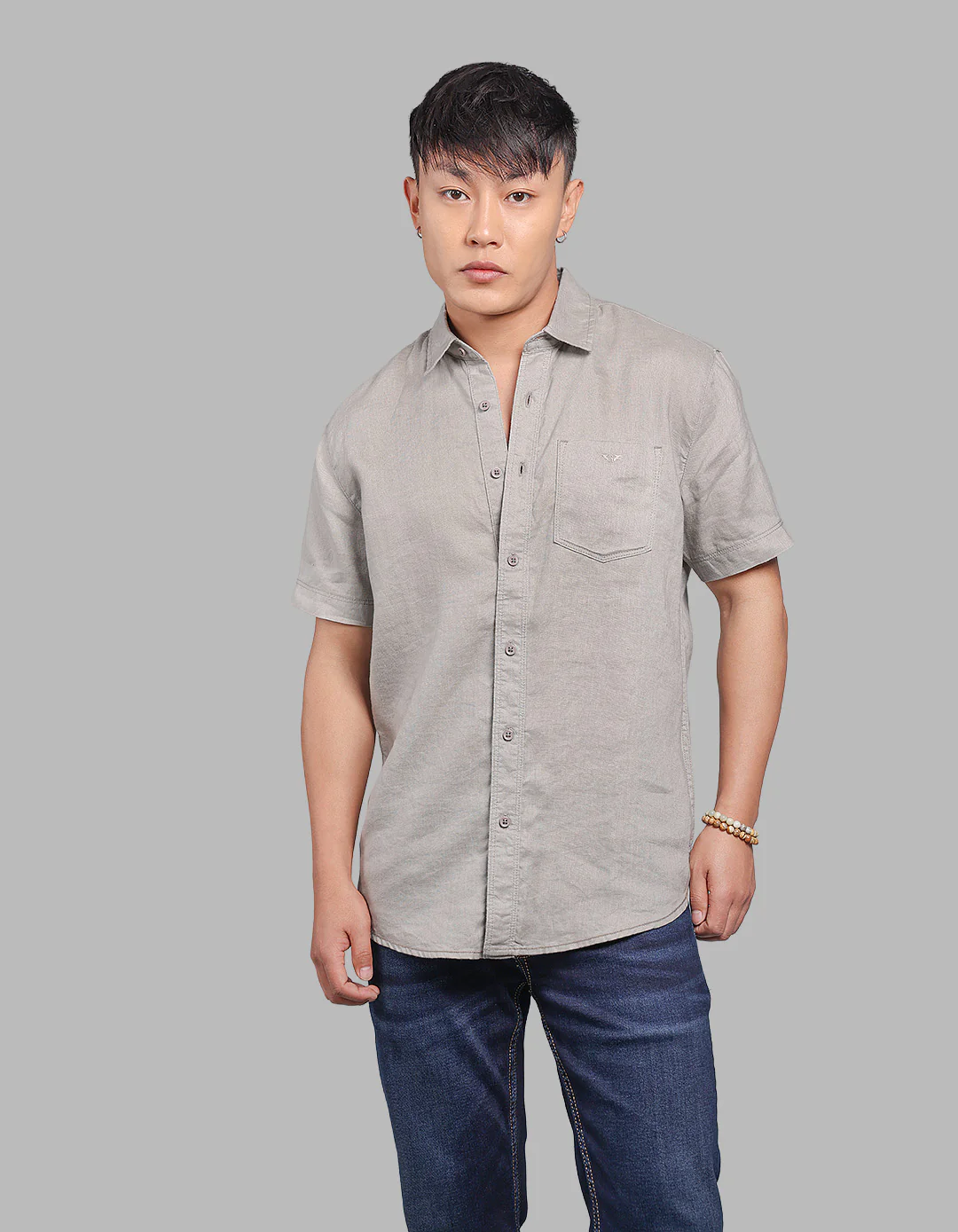 Dark Stone Half Sleeve 100% Linen Shirt