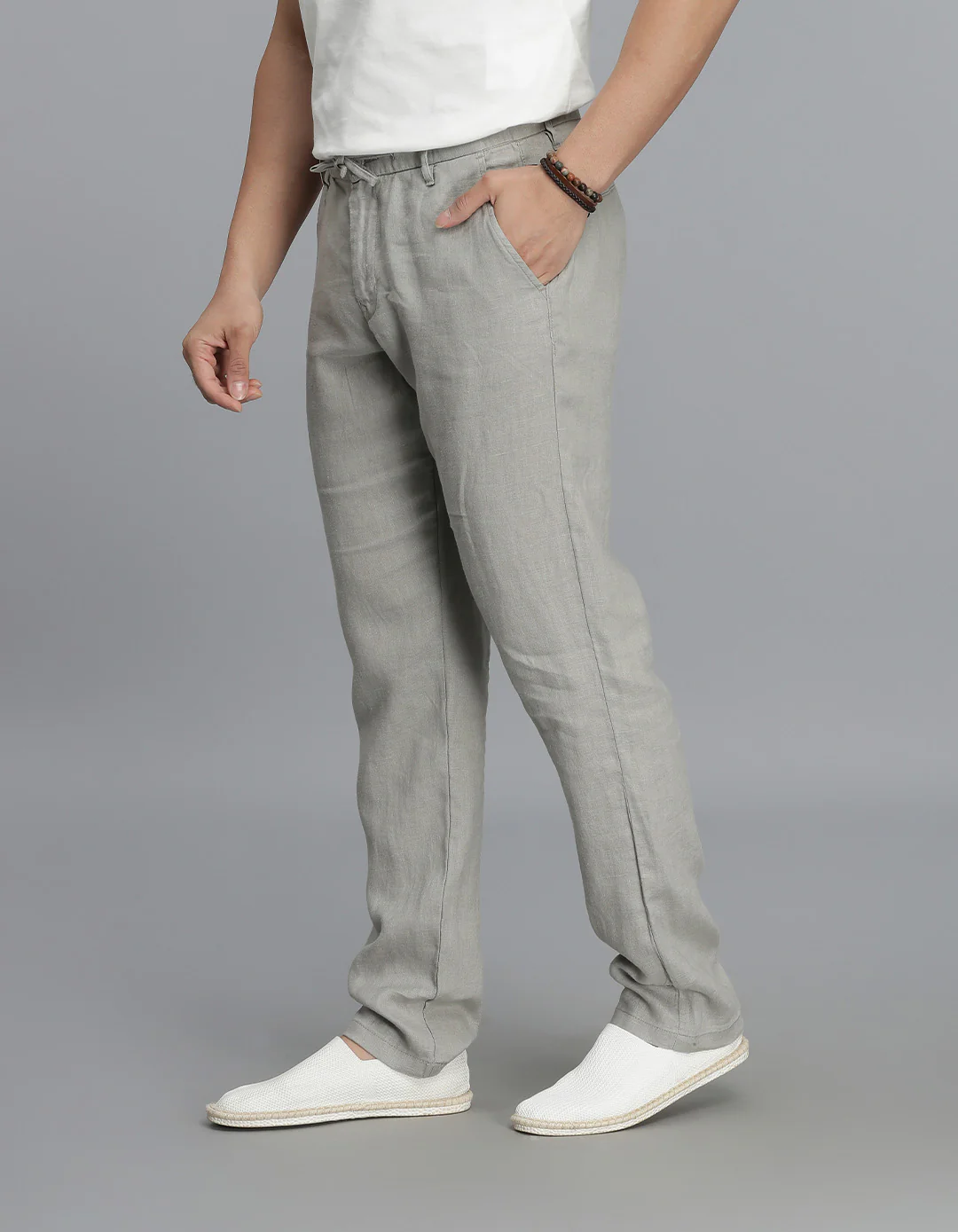 Dark Stone 100% Linen Chino Pant - Image 3
