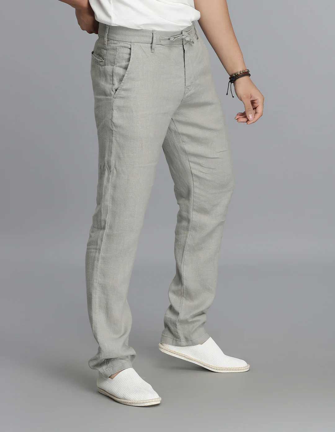 Dark Stone 100% Linen Chino Pant - Image 4