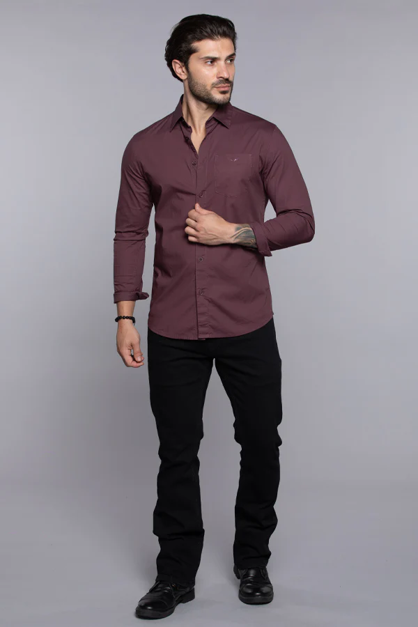 Dull Purple Full Sleeves Solid Shirt - Image 2