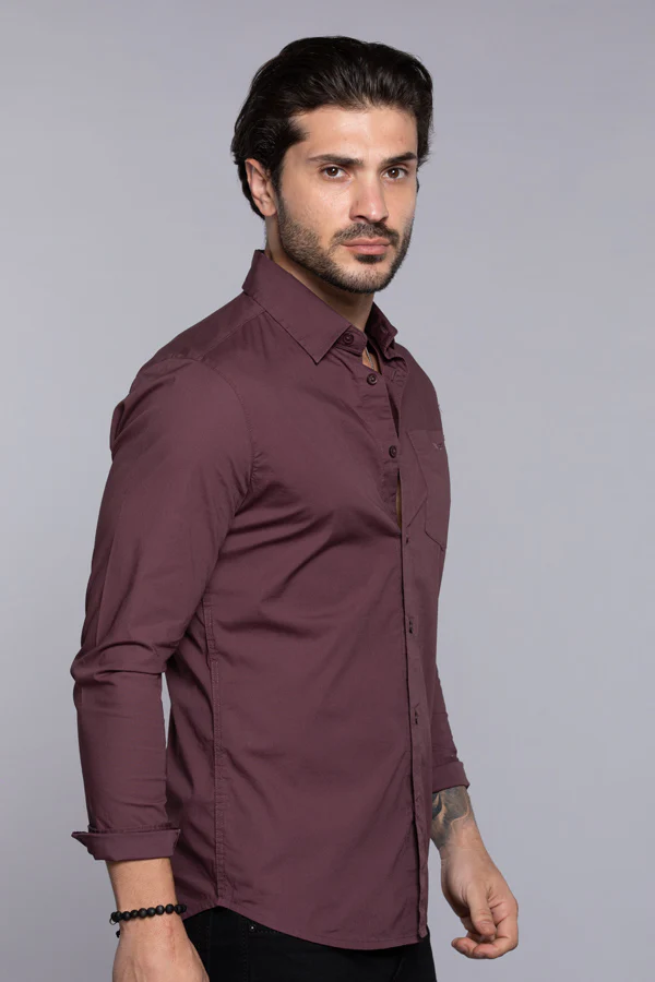 Dull Purple Full Sleeves Solid Shirt - Image 4