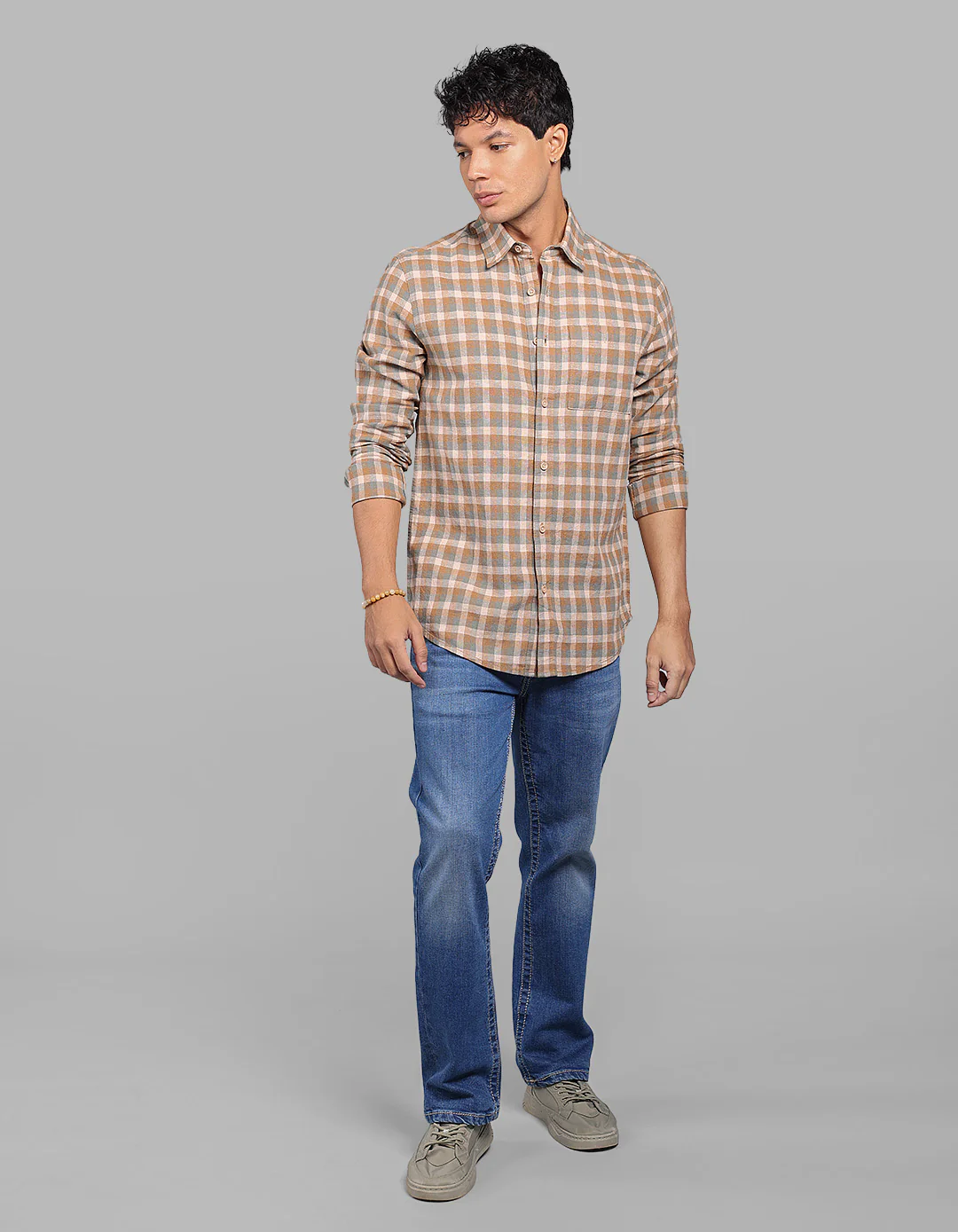 Earth Full Sleeve Linen Blend Check Shirt - Image 2
