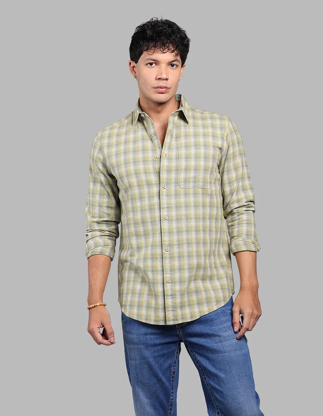 Green Full Sleeve Check Shirt