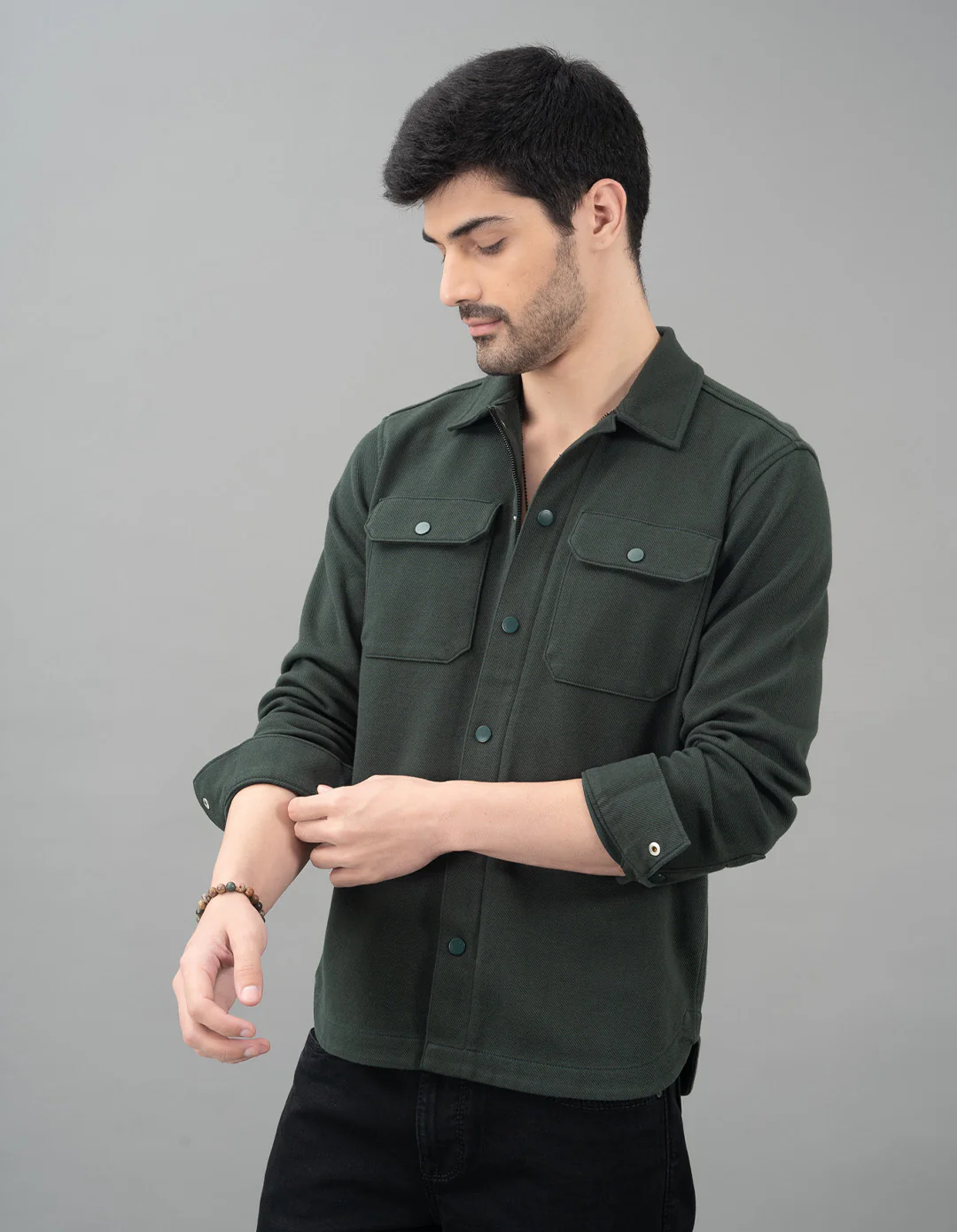 Green Full Sleeve Knit Shacket - Image 3