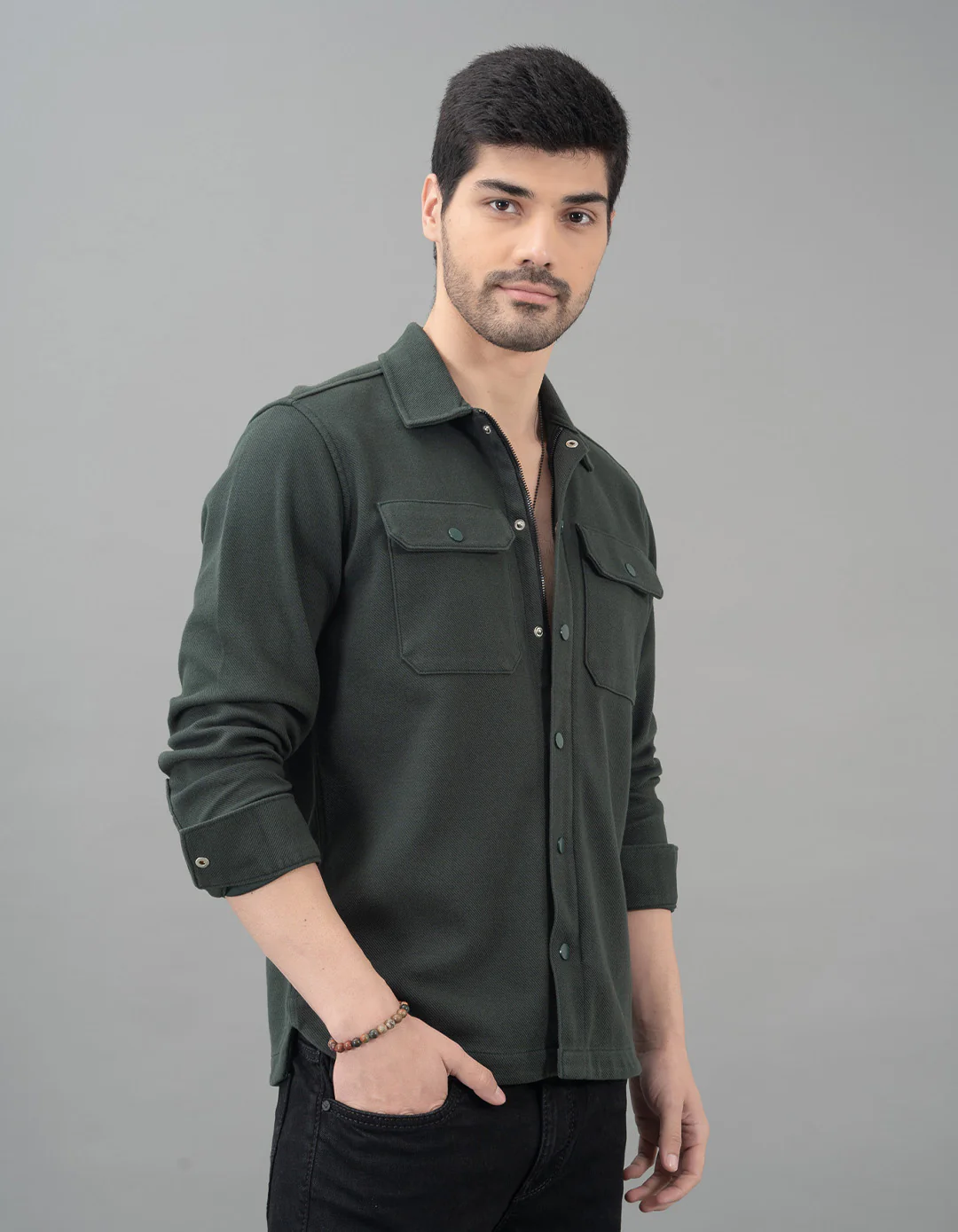 Green Full Sleeve Knit Shacket - Image 4