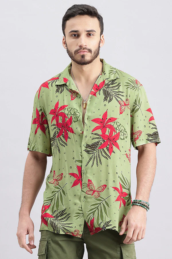 Green Half Sleeve Printed Shirt