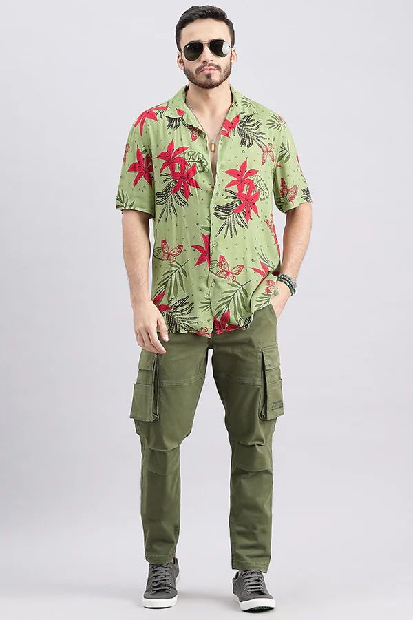 Green Half Sleeve Printed Shirt - Image 2
