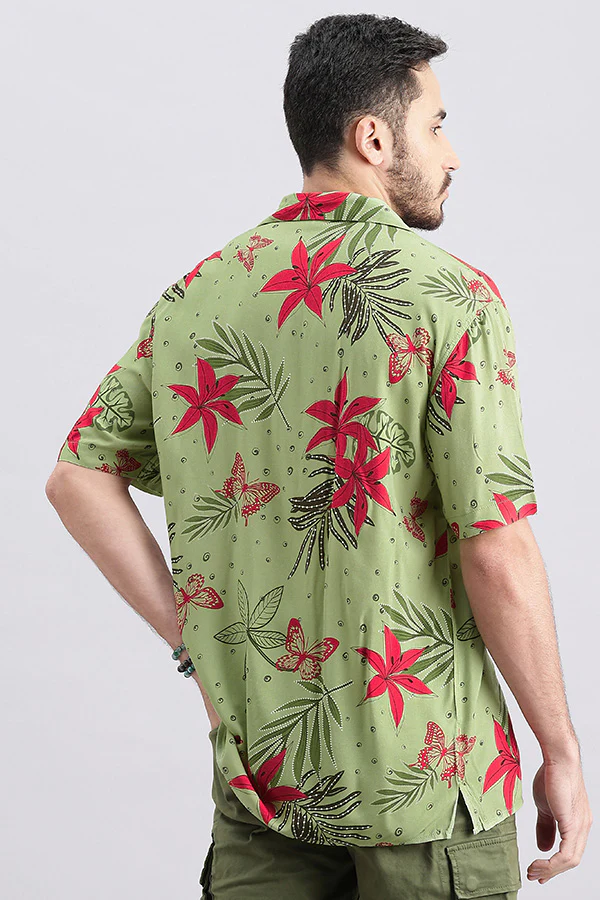 Green Half Sleeve Printed Shirt - Image 4