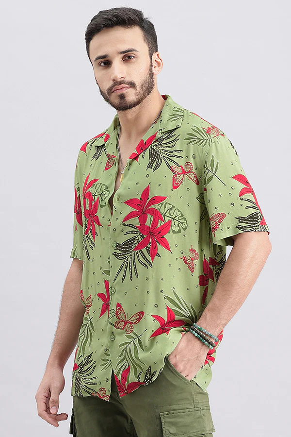 Green Half Sleeve Printed Shirt - Image 5