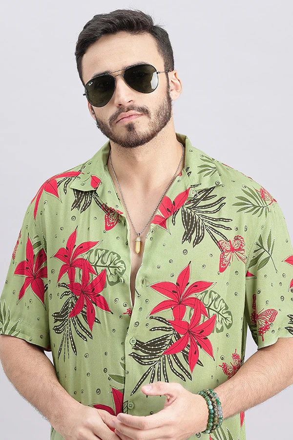 Green Half Sleeve Printed Shirt - Image 6
