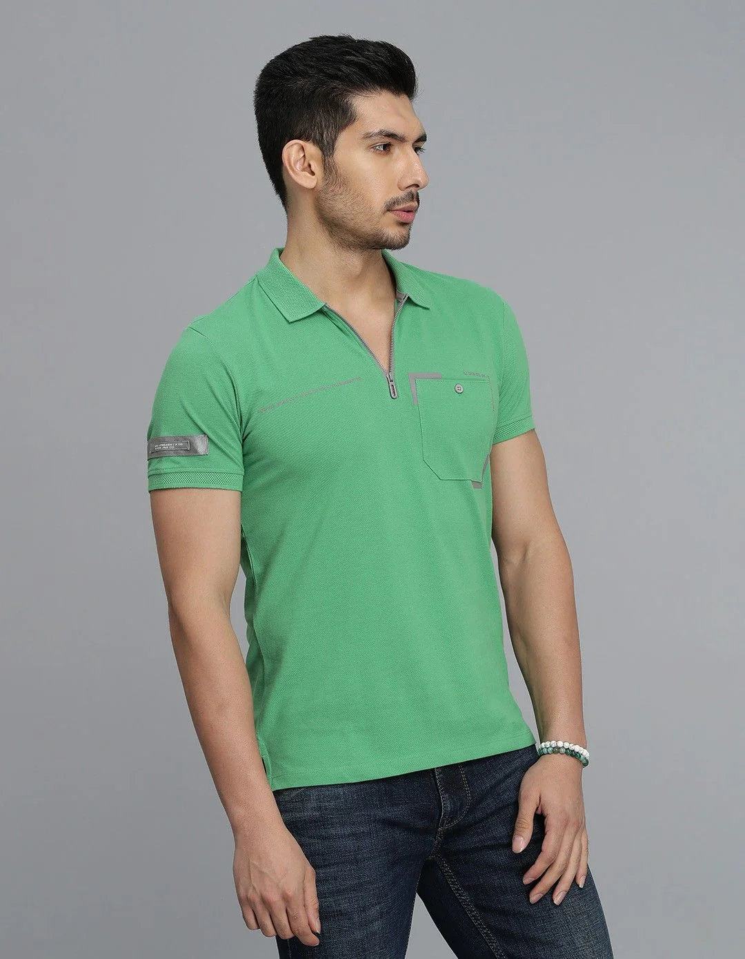 Green Half Sleeves Pique Polo Tee - Image 4
