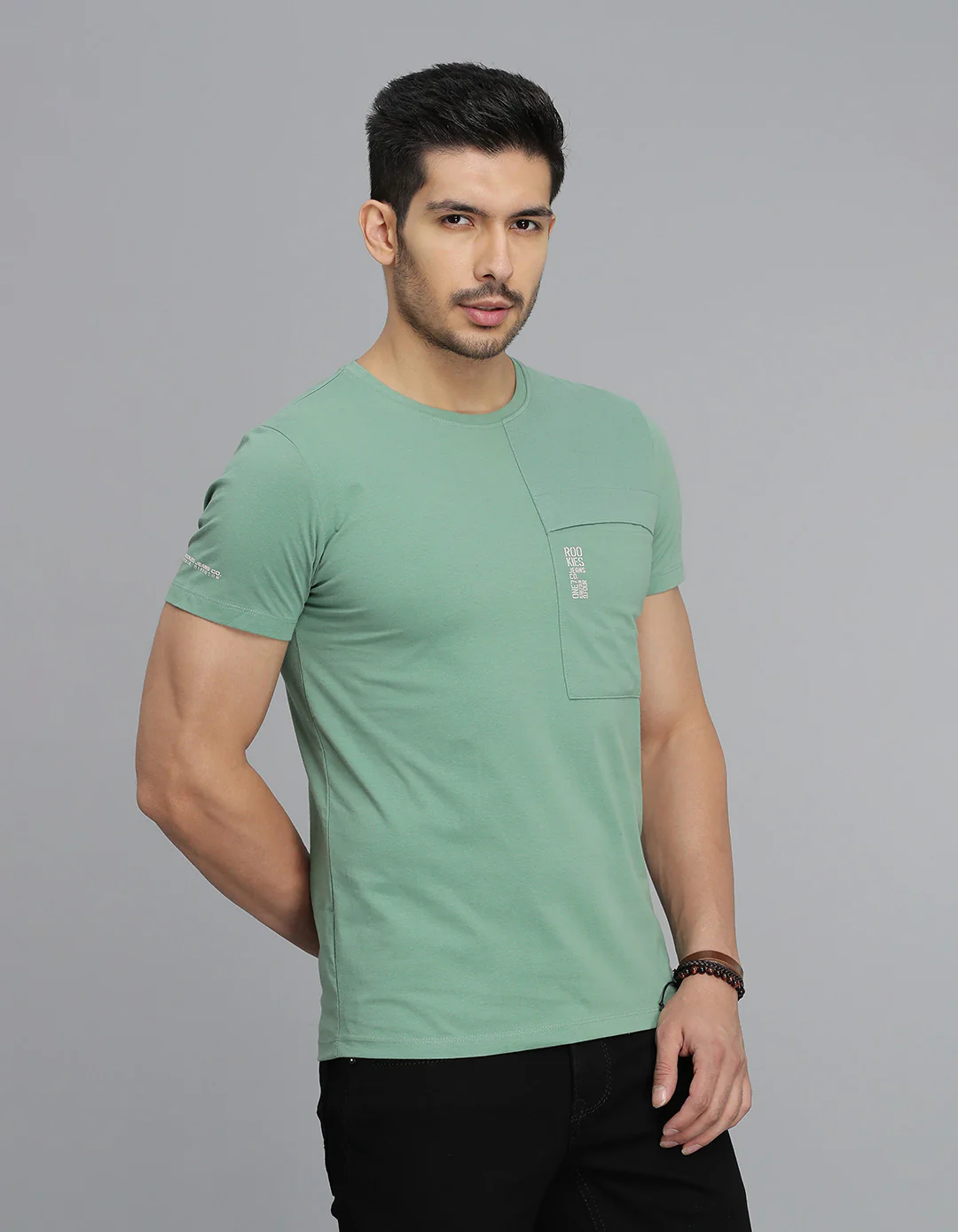 Green Half Sleeves Round Neck Tee - Image 4