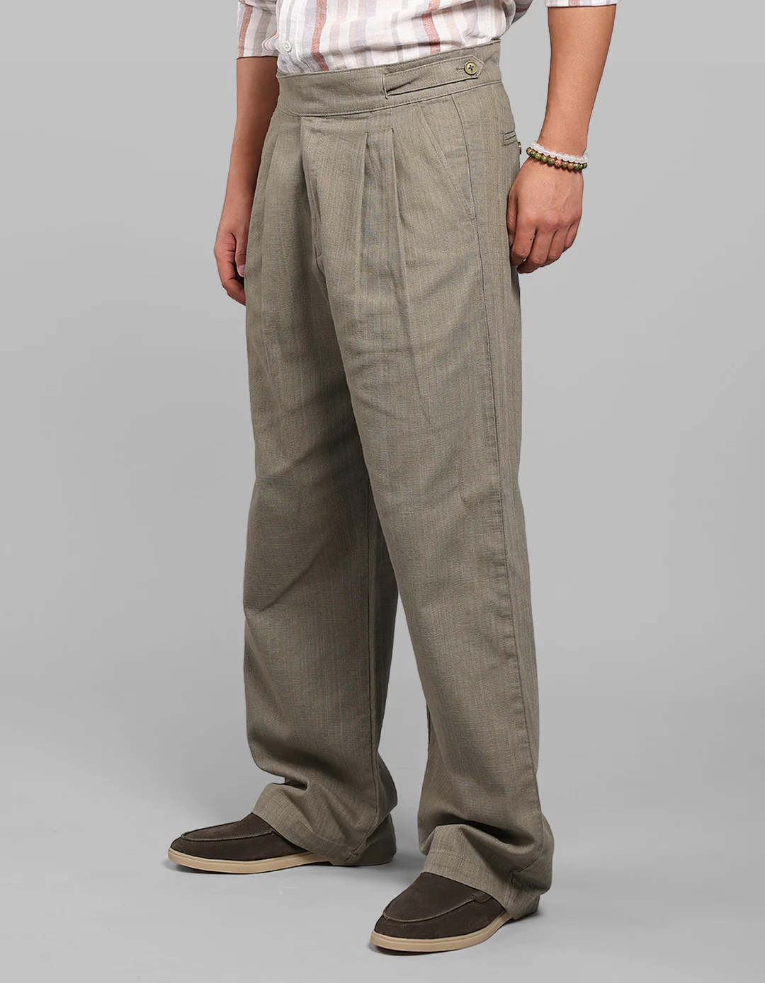 Green Pleated Korean Fit Cotton Pants - Image 3
