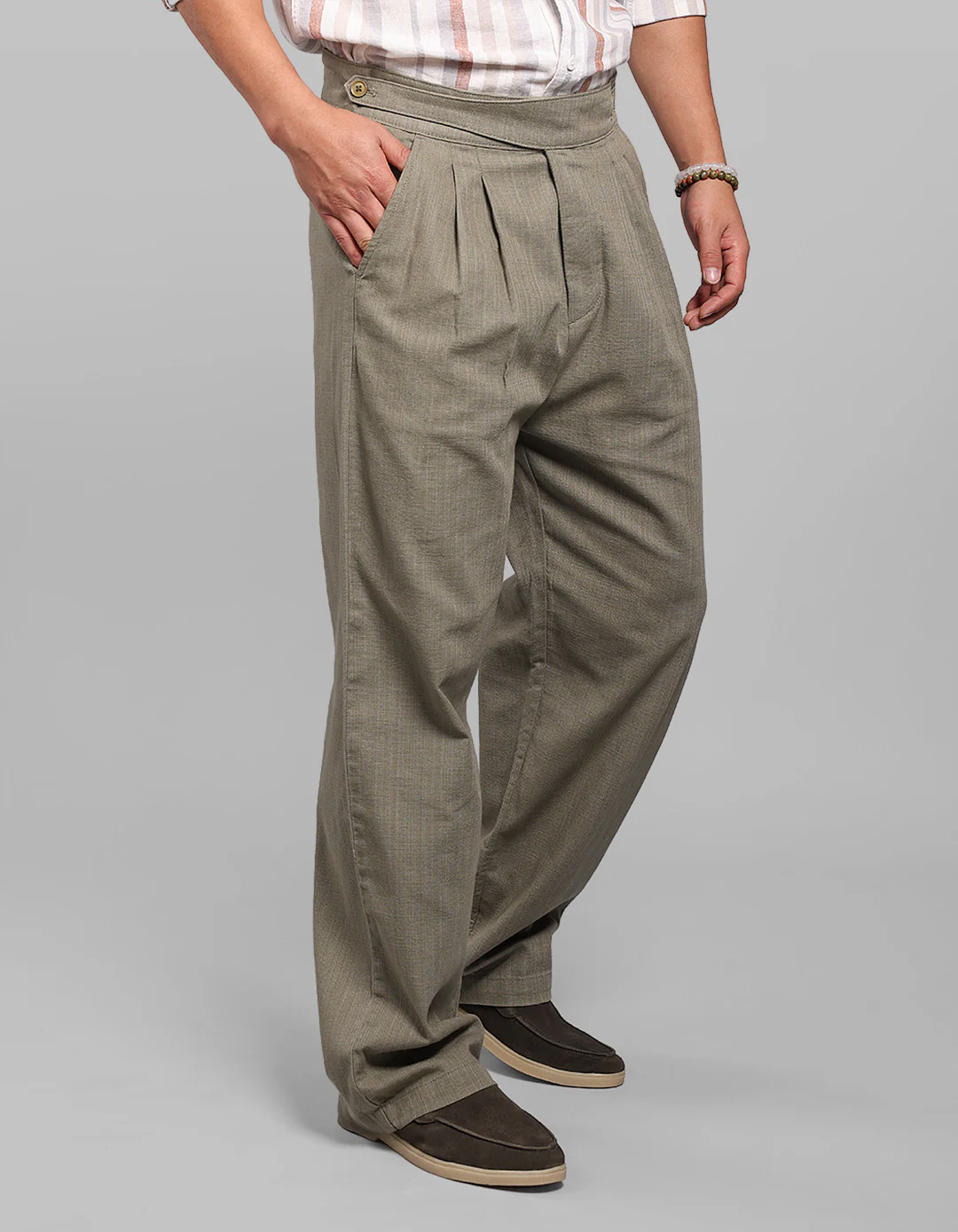 Green Pleated Korean Fit Cotton Pants - Image 4
