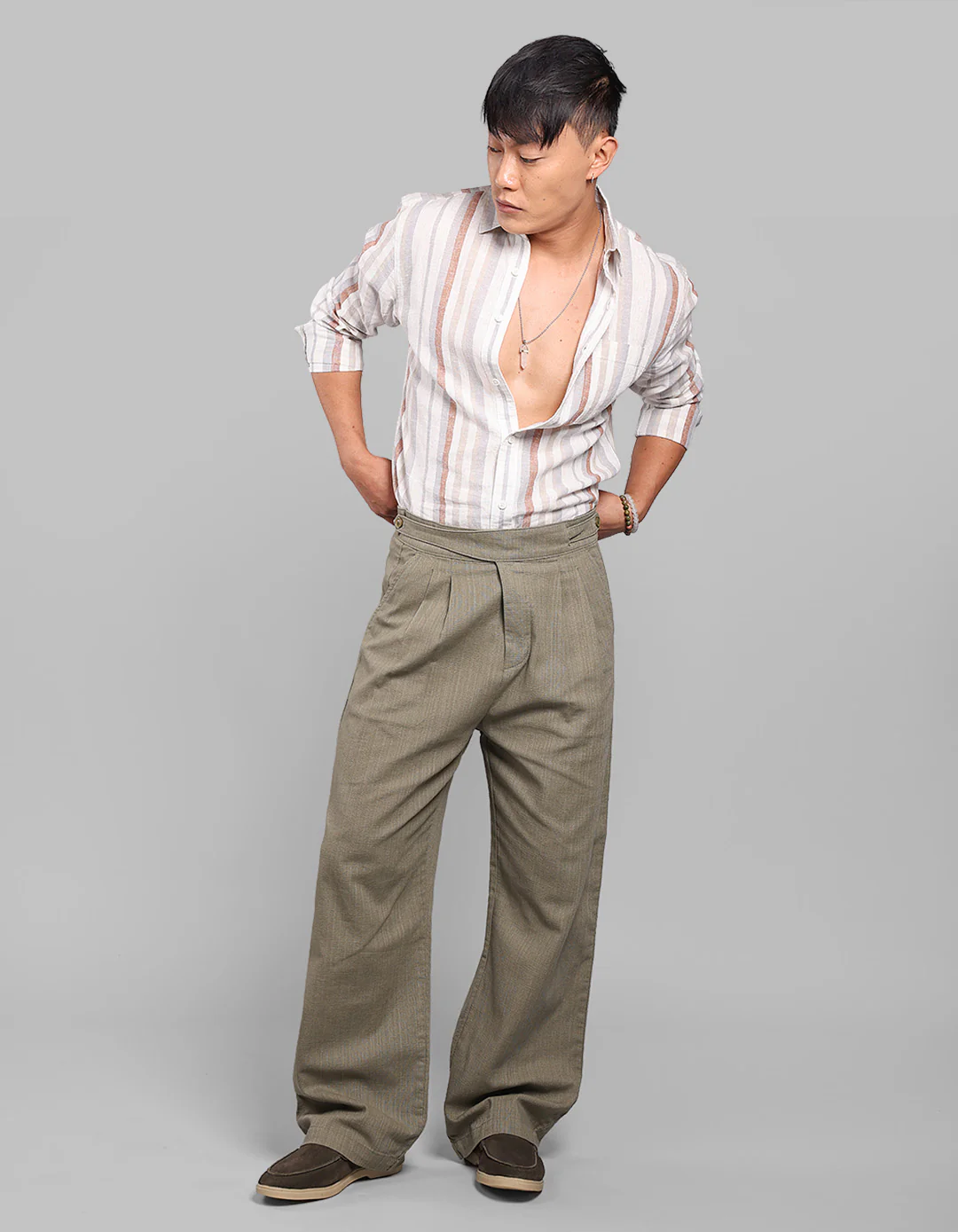 Green Pleated Korean Fit Cotton Pants - Image 6