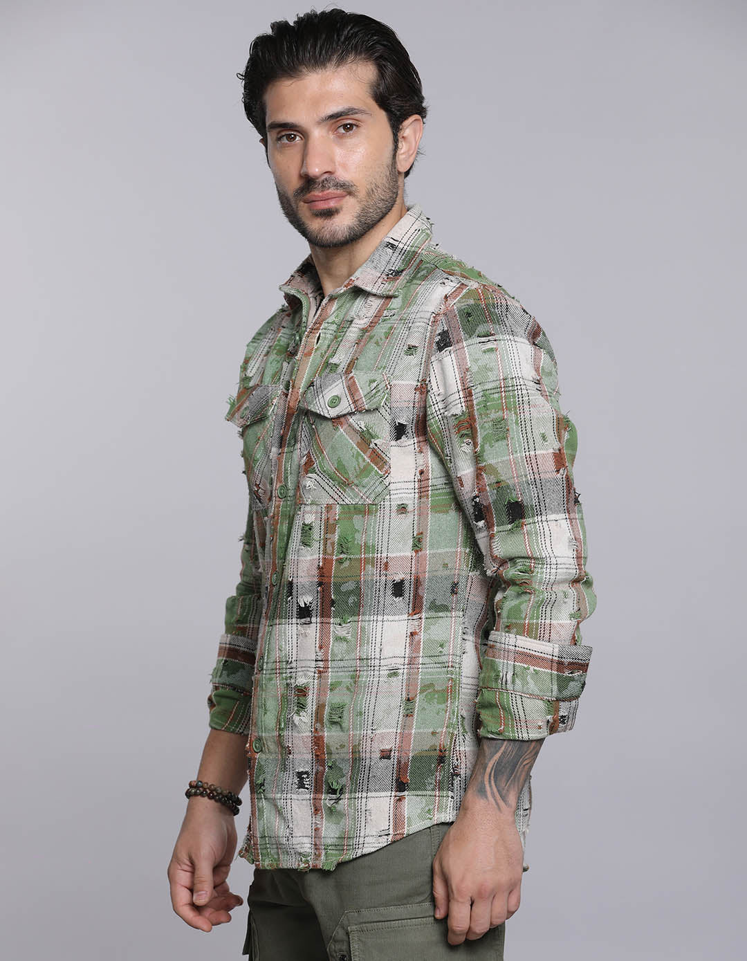 Green Full Sleeves Check Shirt - Image 3