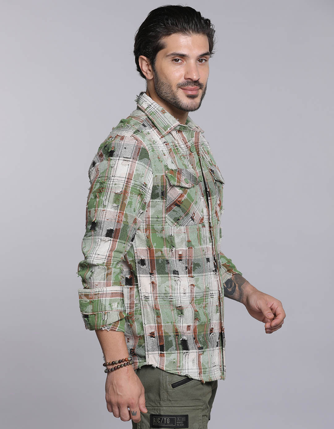 Green Full Sleeves Check Shirt - Image 4