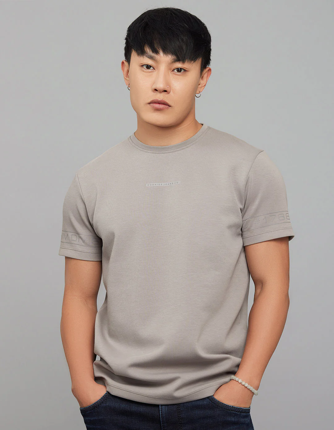 Grey Half Sleeves Round Neck Tee