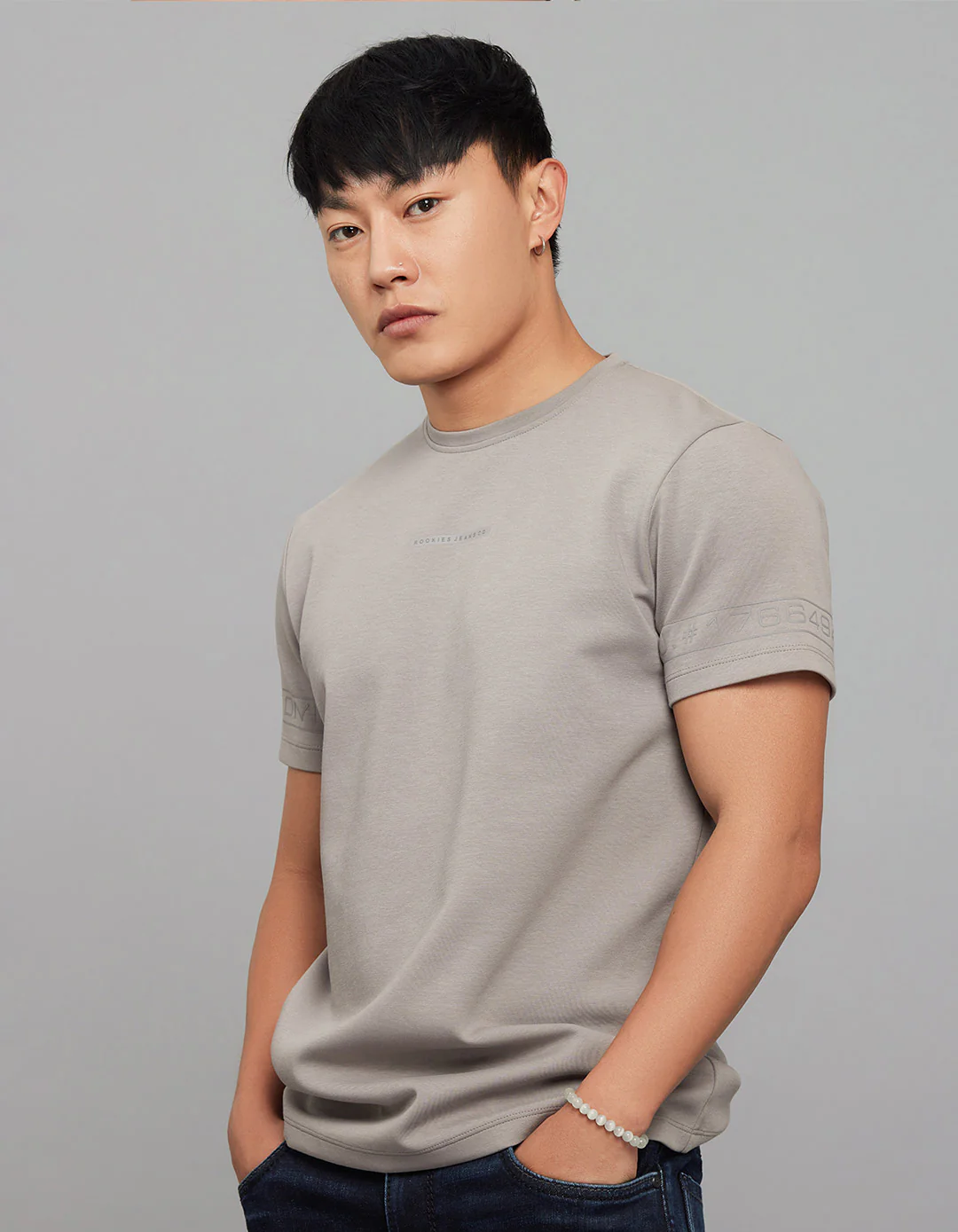 Grey Half Sleeves Round Neck Tee - Image 3