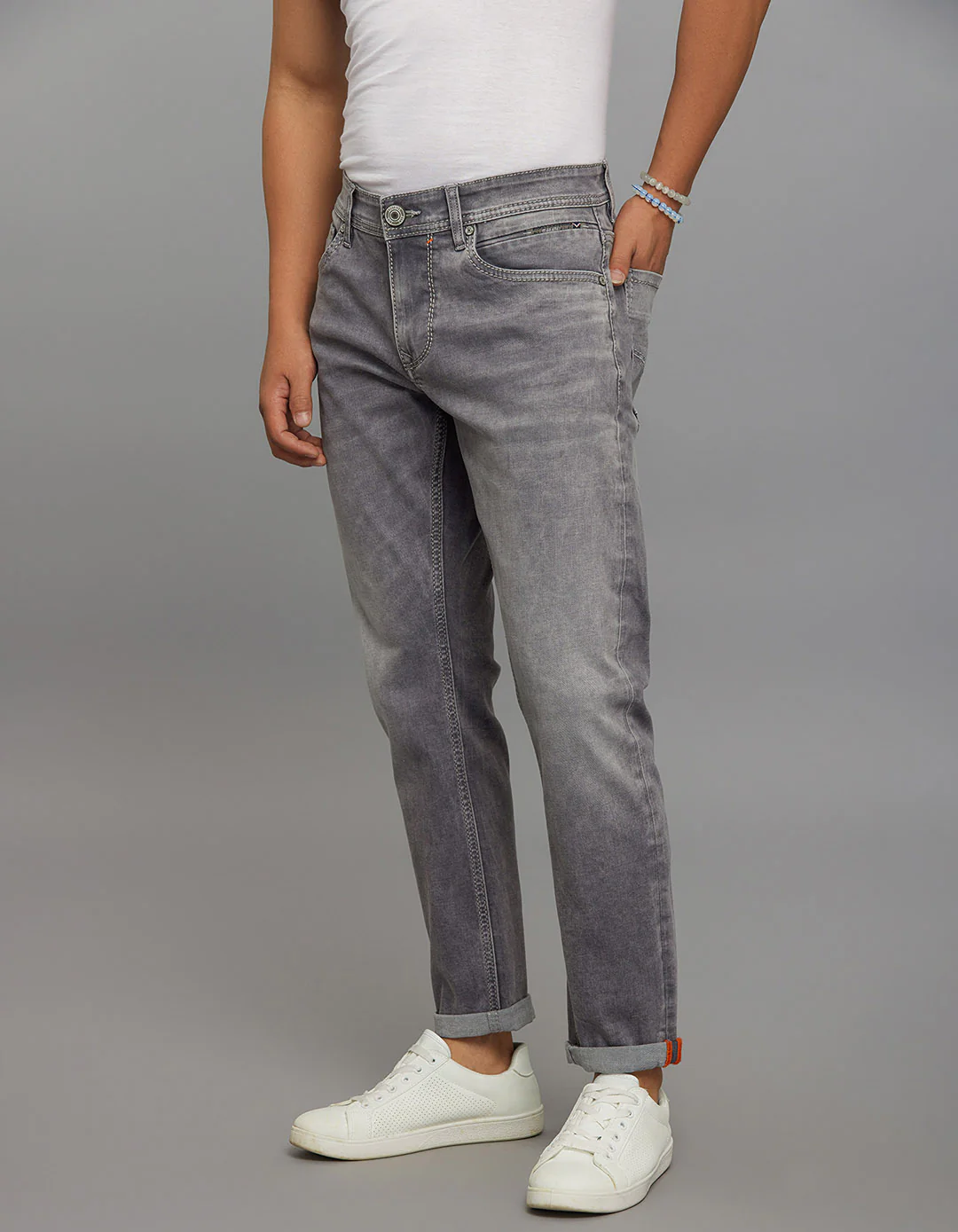 Grey Low-Rise Ankle Length Stretch Jeans - Image 3