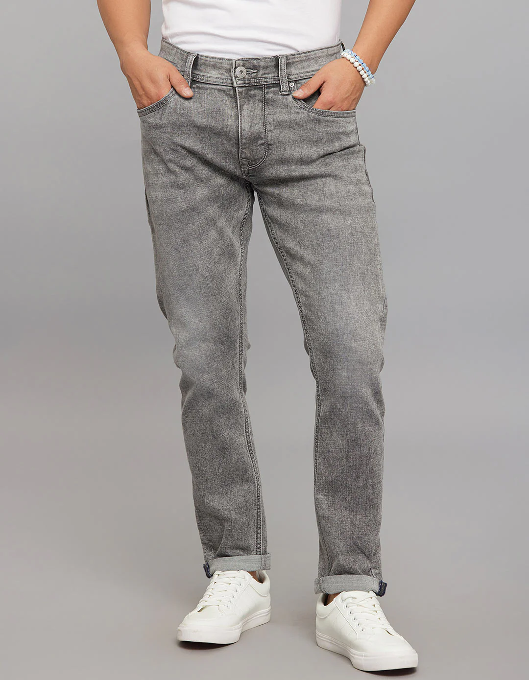 Grey Low-Rise Tapered Ankle Length Classic Stretch Jeans